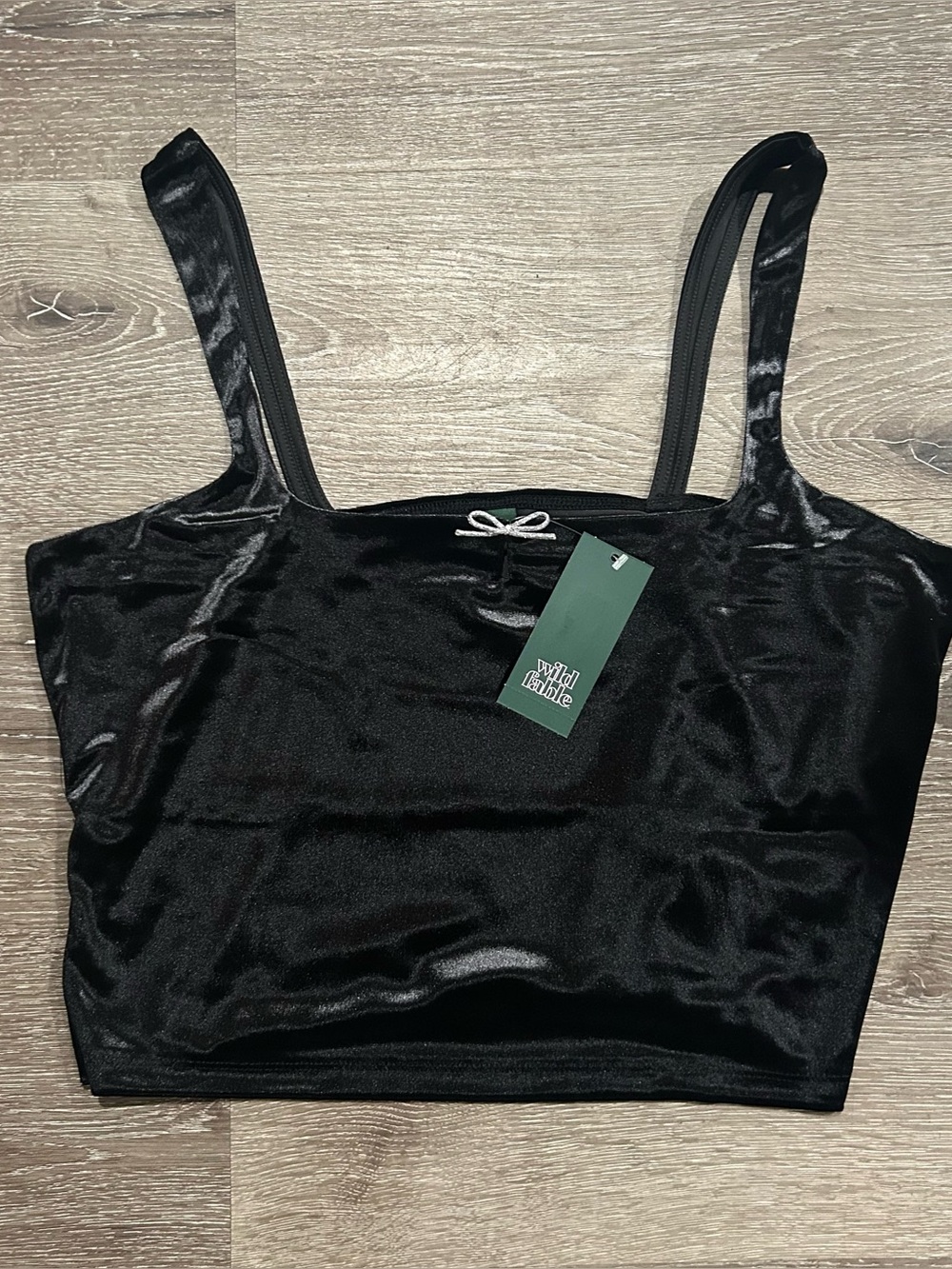 NWT Large Wild Fable Black Velvet Silver Bow Crop Top
